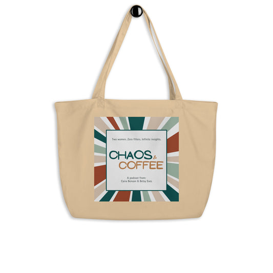 Chaos & Coffee Podcast large organic tote bag